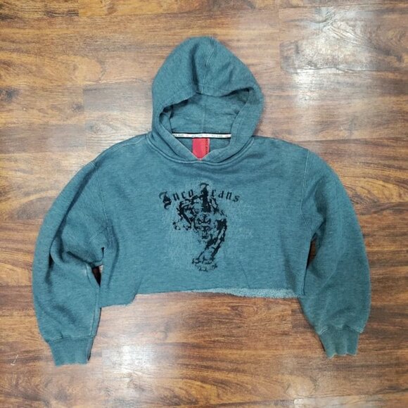 JNCO Jeans Women's Gray Cropped Hoodie With Tiger Graphic Sweatshirt Size XL - Picture 3 of 10